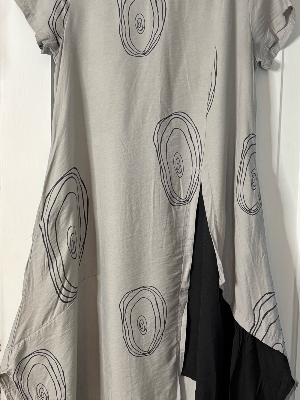 Asymmetrical Light Gray Printed Dress with Black Panel